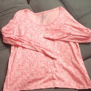 Faded Glory Pink Floral Long Sleeve Scoop Neck Tee